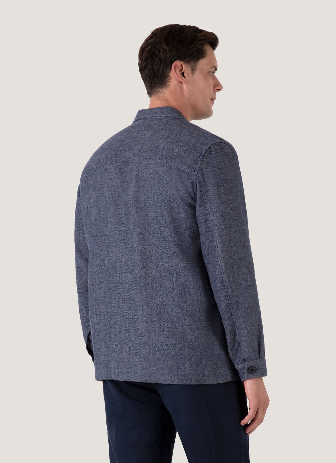 Men's Cotton Linen Twill Twin Pocket Jacket in Denim Blue