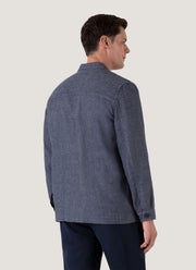Men's Cotton Linen Twill Twin Pocket Jacket in Denim Blue