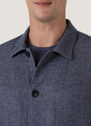 Men's Cotton Linen Twill Twin Pocket Jacket in Denim Blue