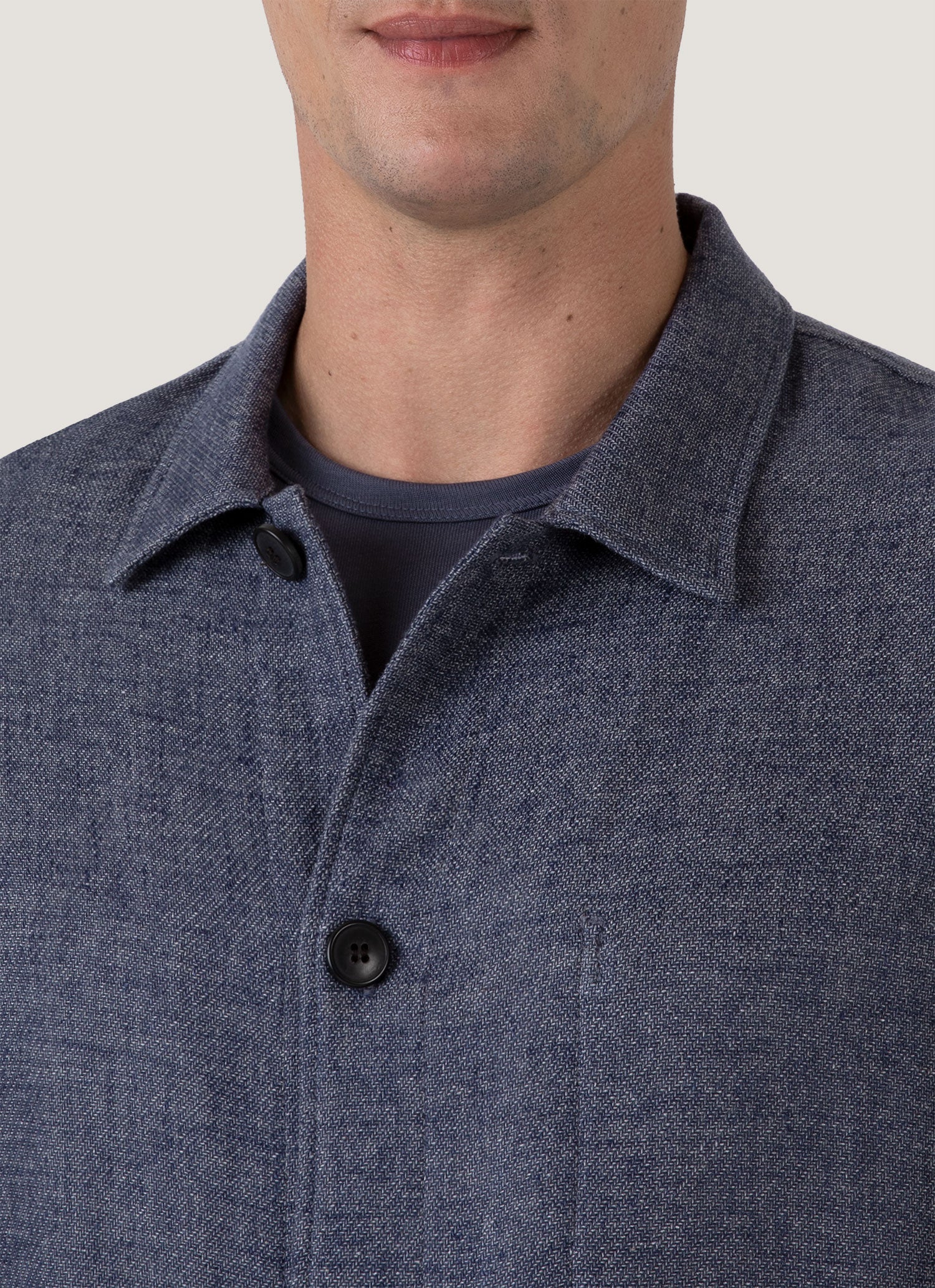 Men's Cotton Linen Twill Twin Pocket Jacket in Denim Blue