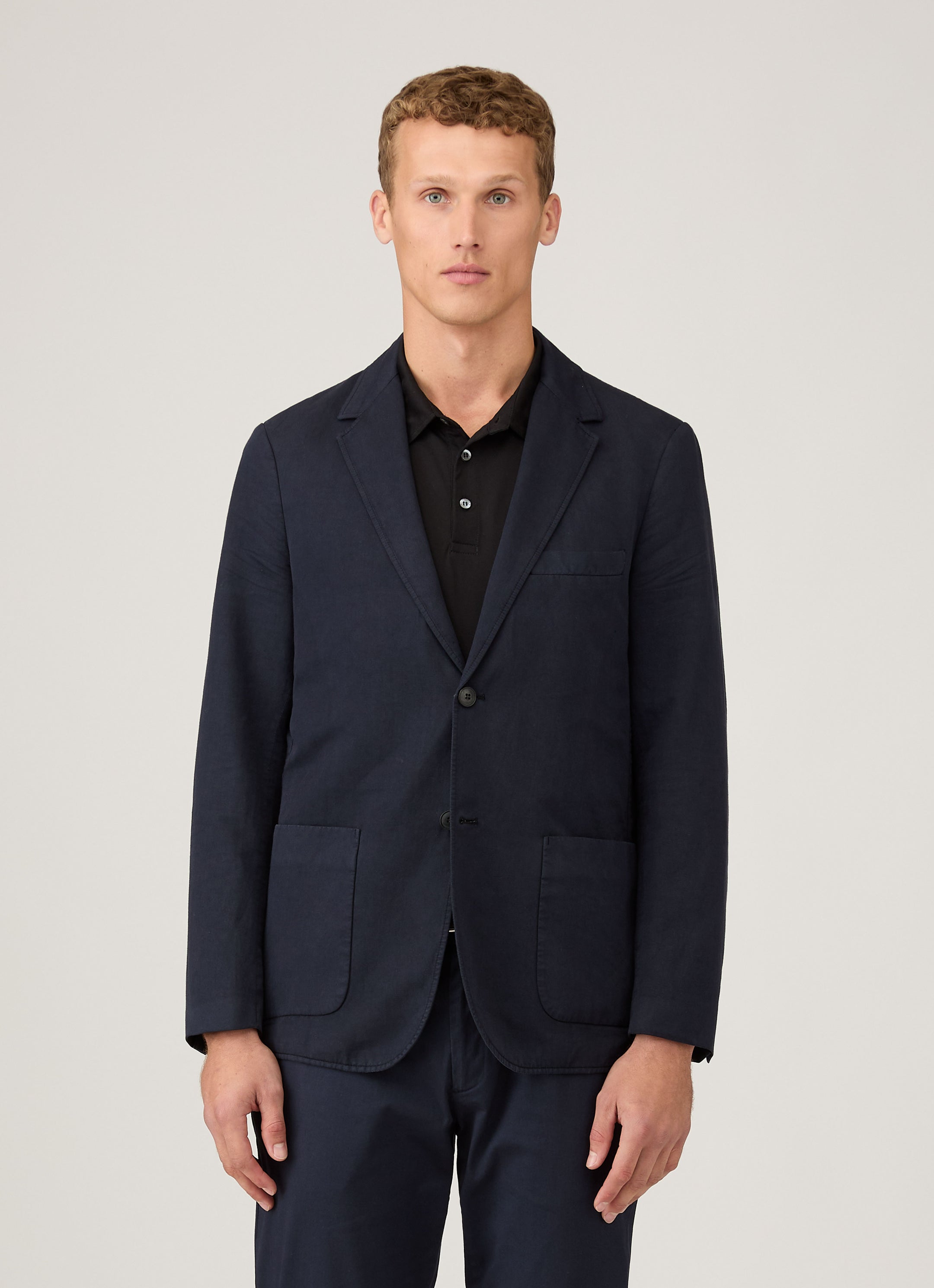 Men's Cotton Linen Unstructured Blazer in Navy