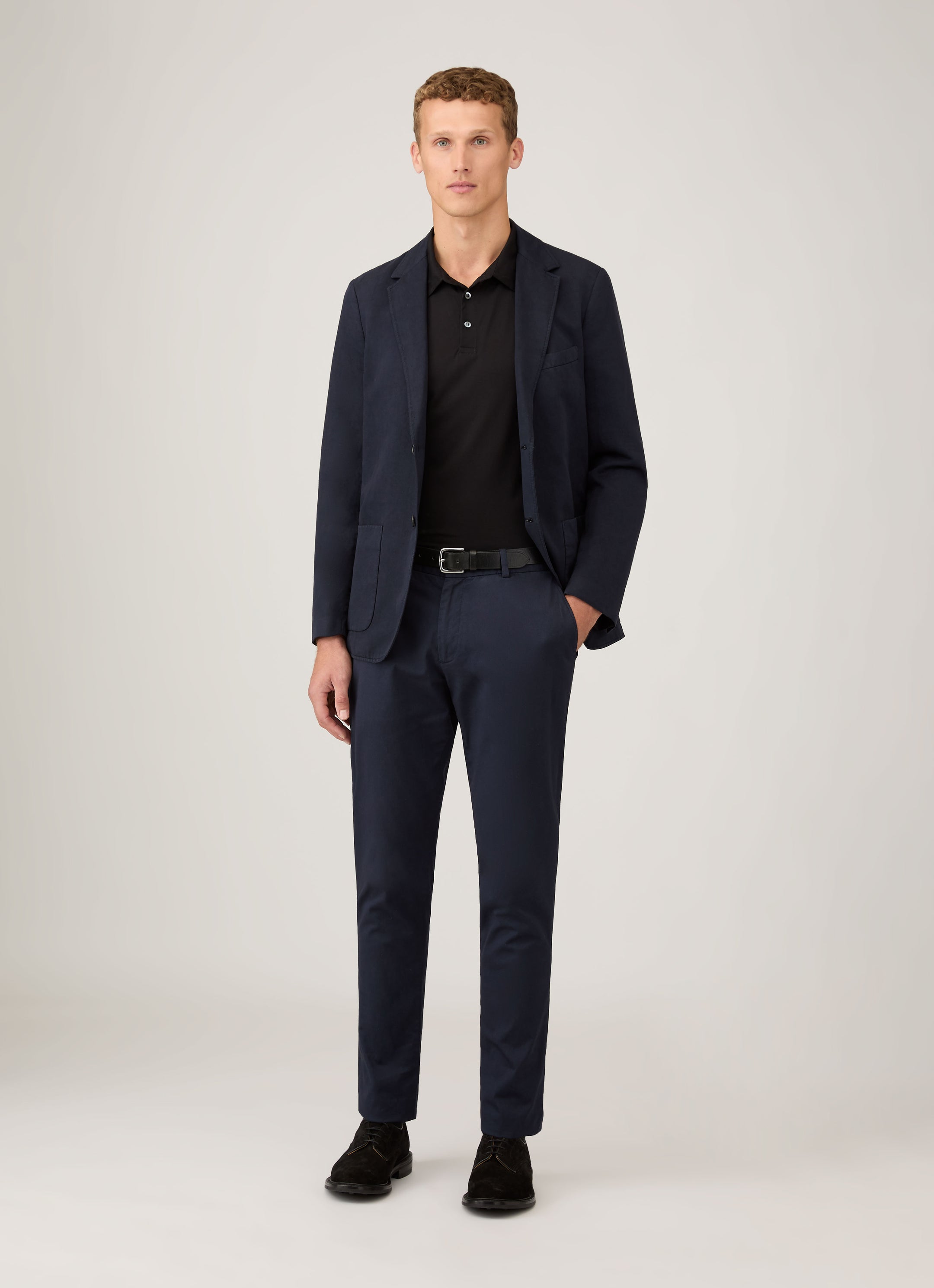 Men's Cotton Linen Unstructured Blazer in Navy