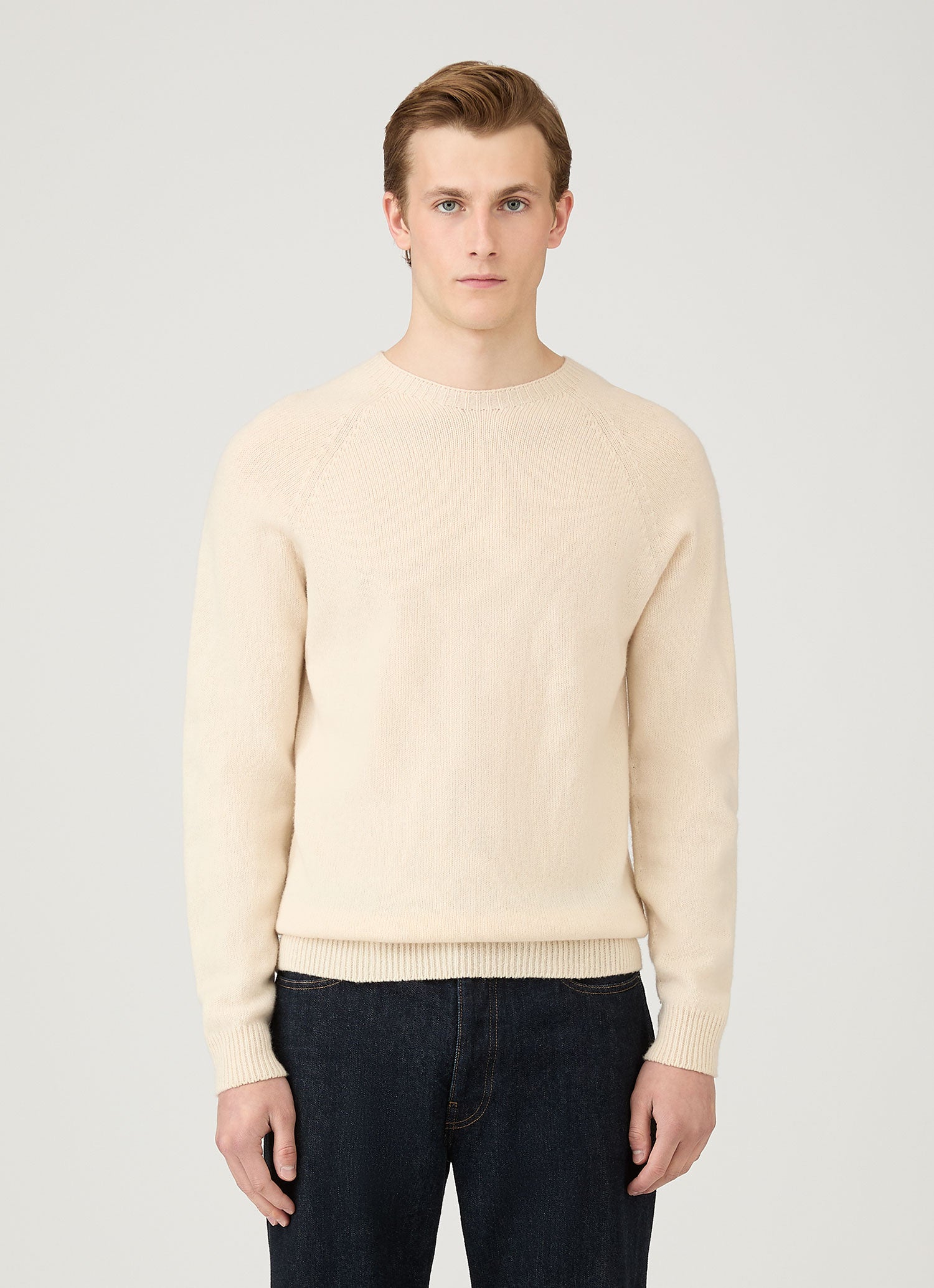 Men's Lambswool Crew Neck Jumper in Ecru
