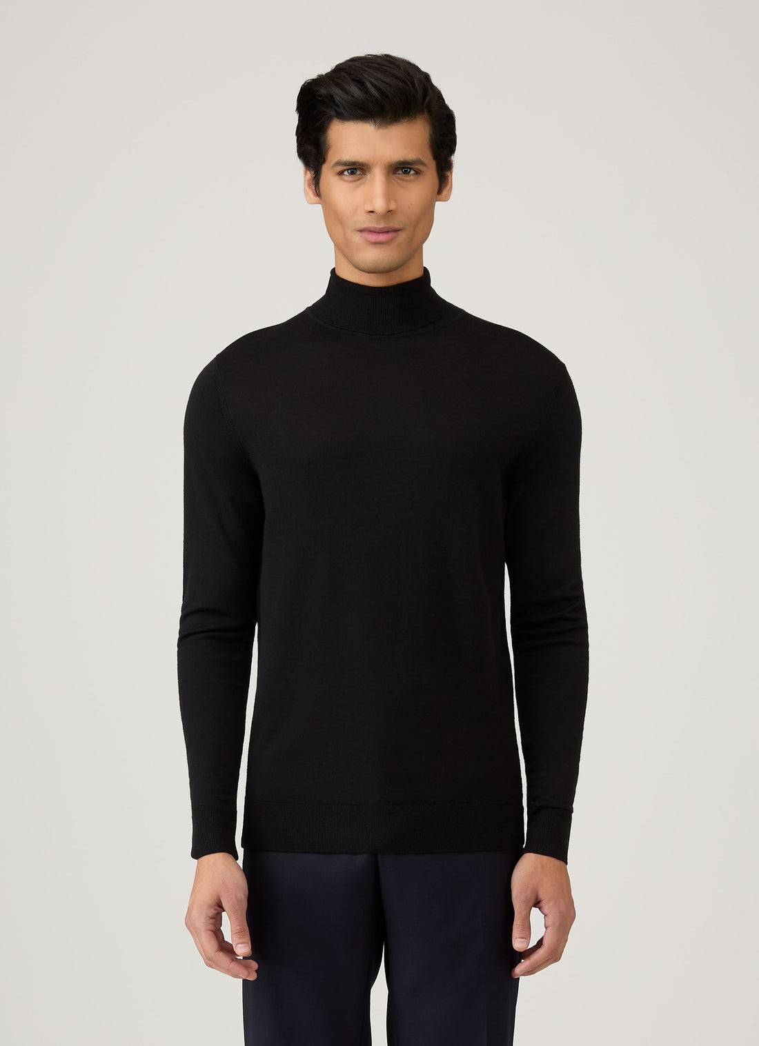 Men's Extra-Fine Merino Roll Neck in Black