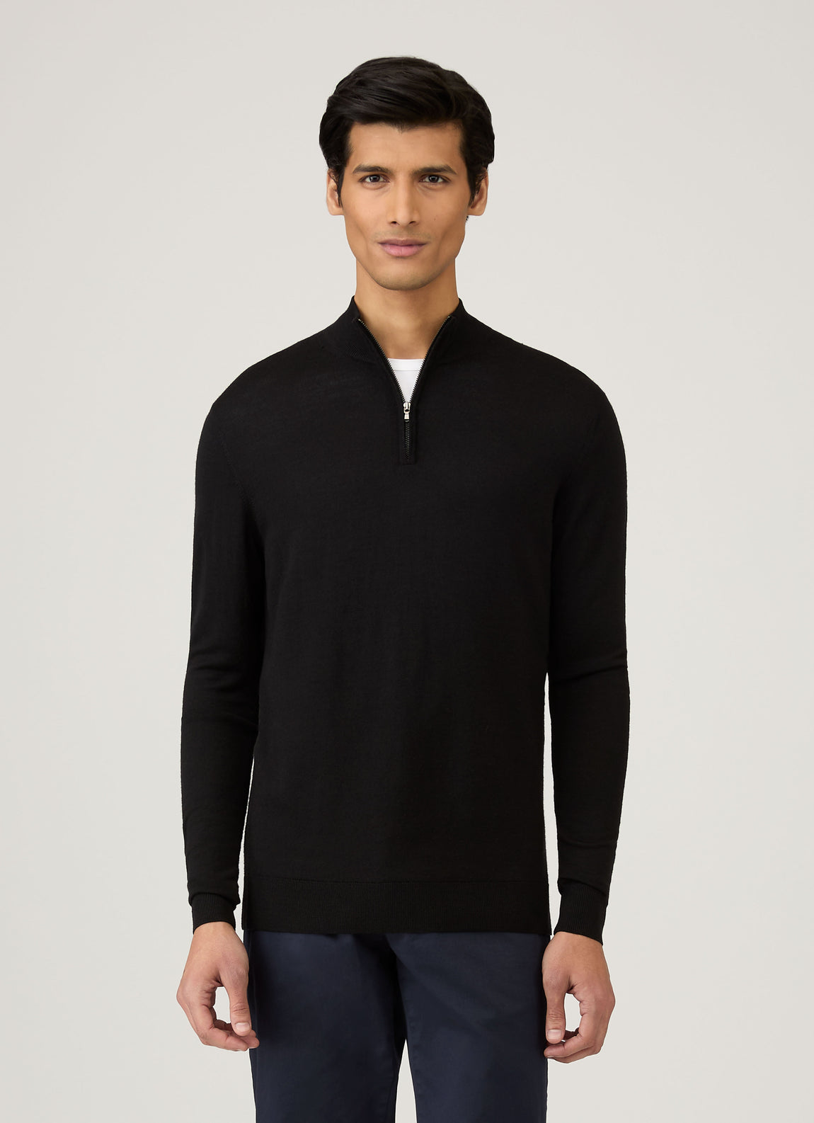 Men's Extra-Fine Merino Zip Neck in Black