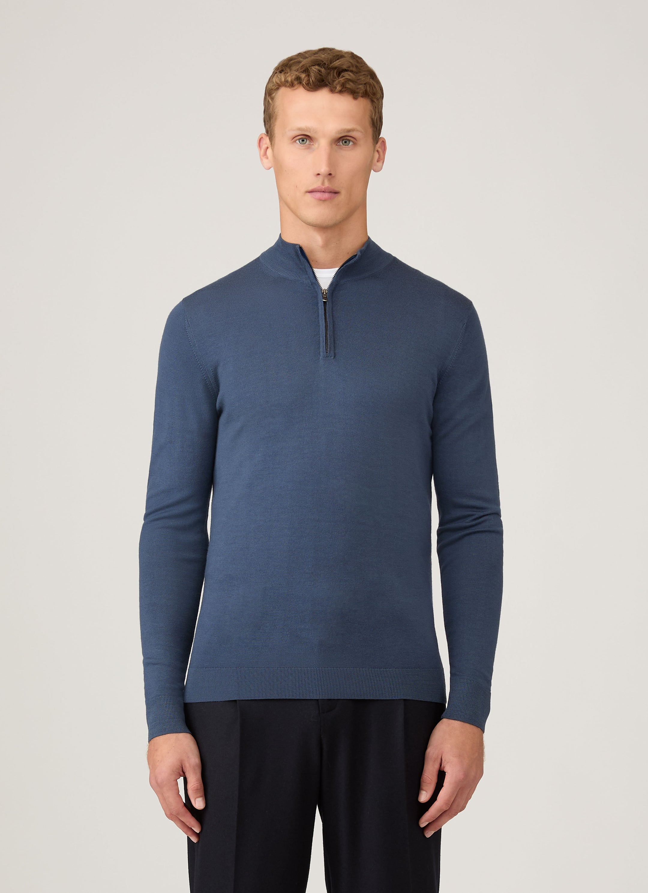 Men's Extra-Fine Merino Zip Neck in Slate Blue