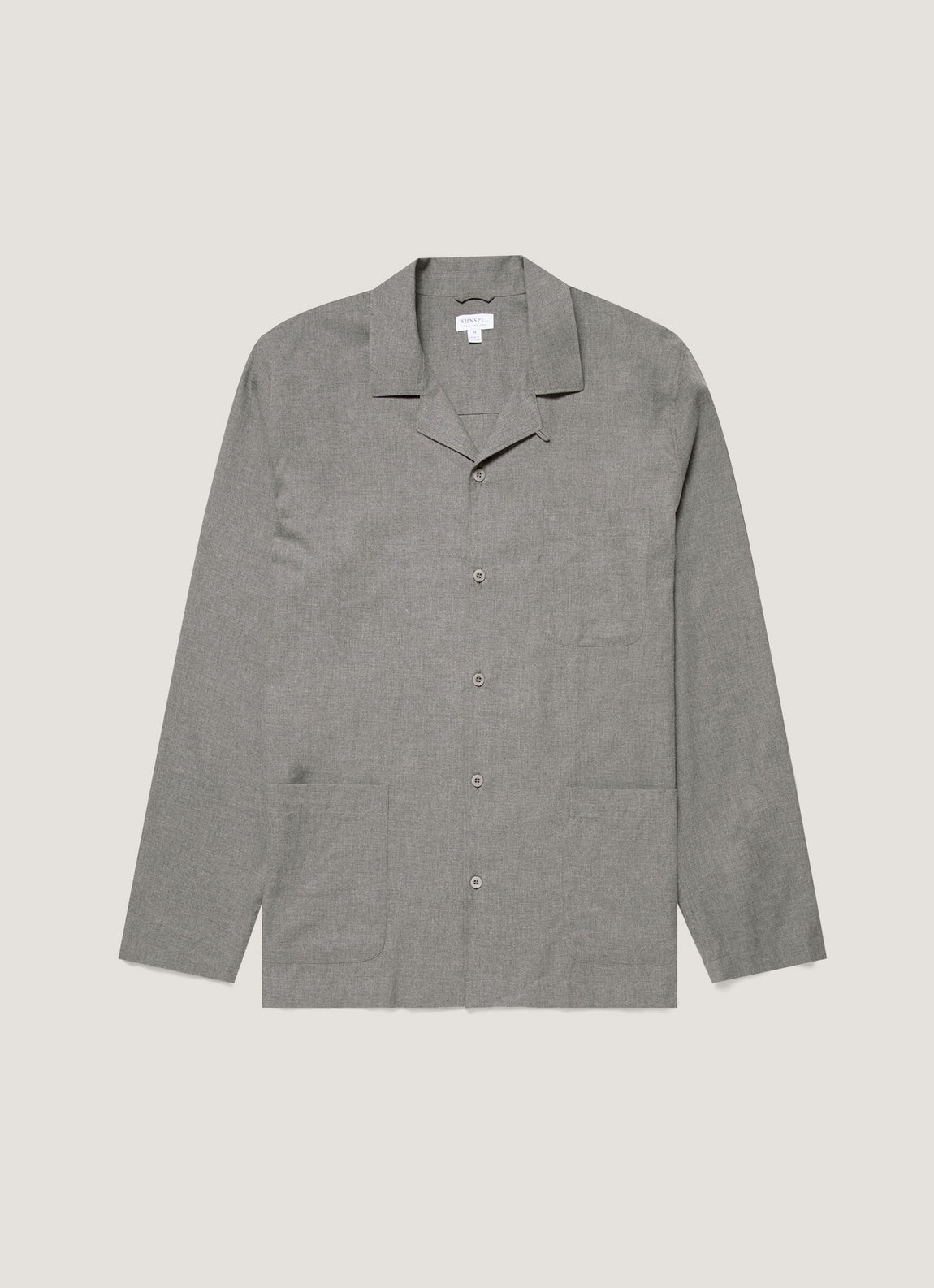Men's Cotton Flannel Pyjama Shirt in Mid Grey Melange