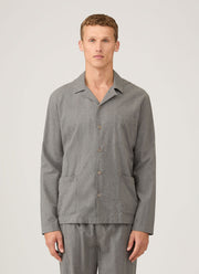 Men's Cotton Flannel Pyjama Shirt in Mid Grey Melange