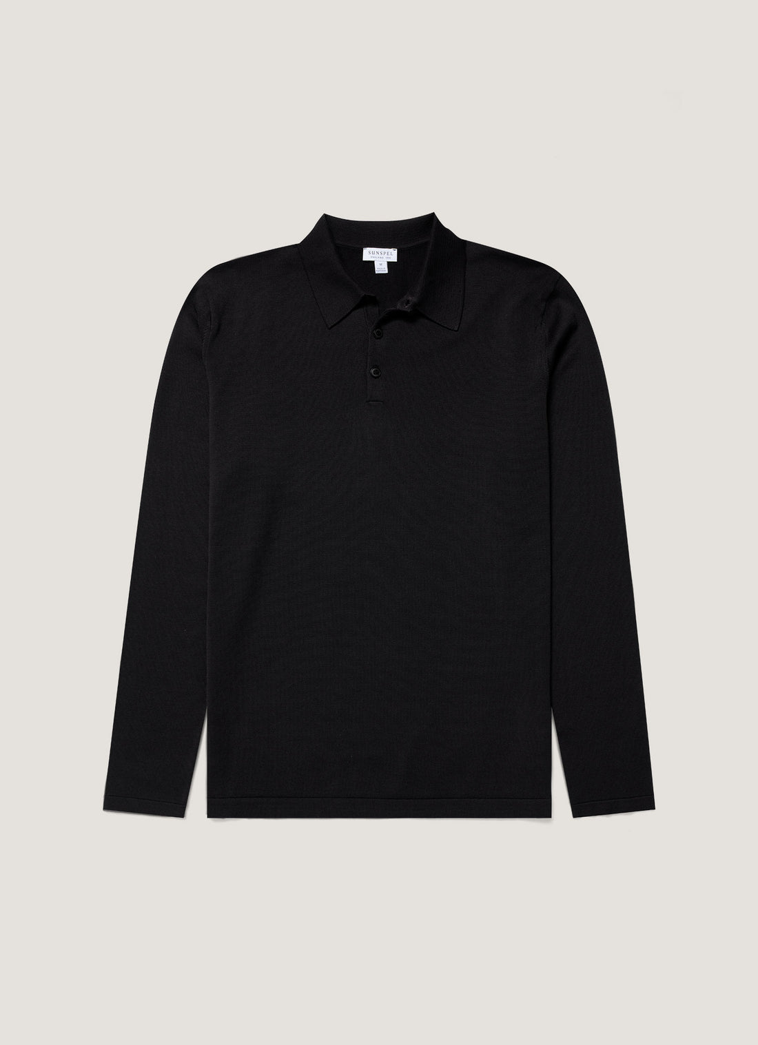 Men's Sea Island Cotton Long Sleeve Polo Shirt in Black