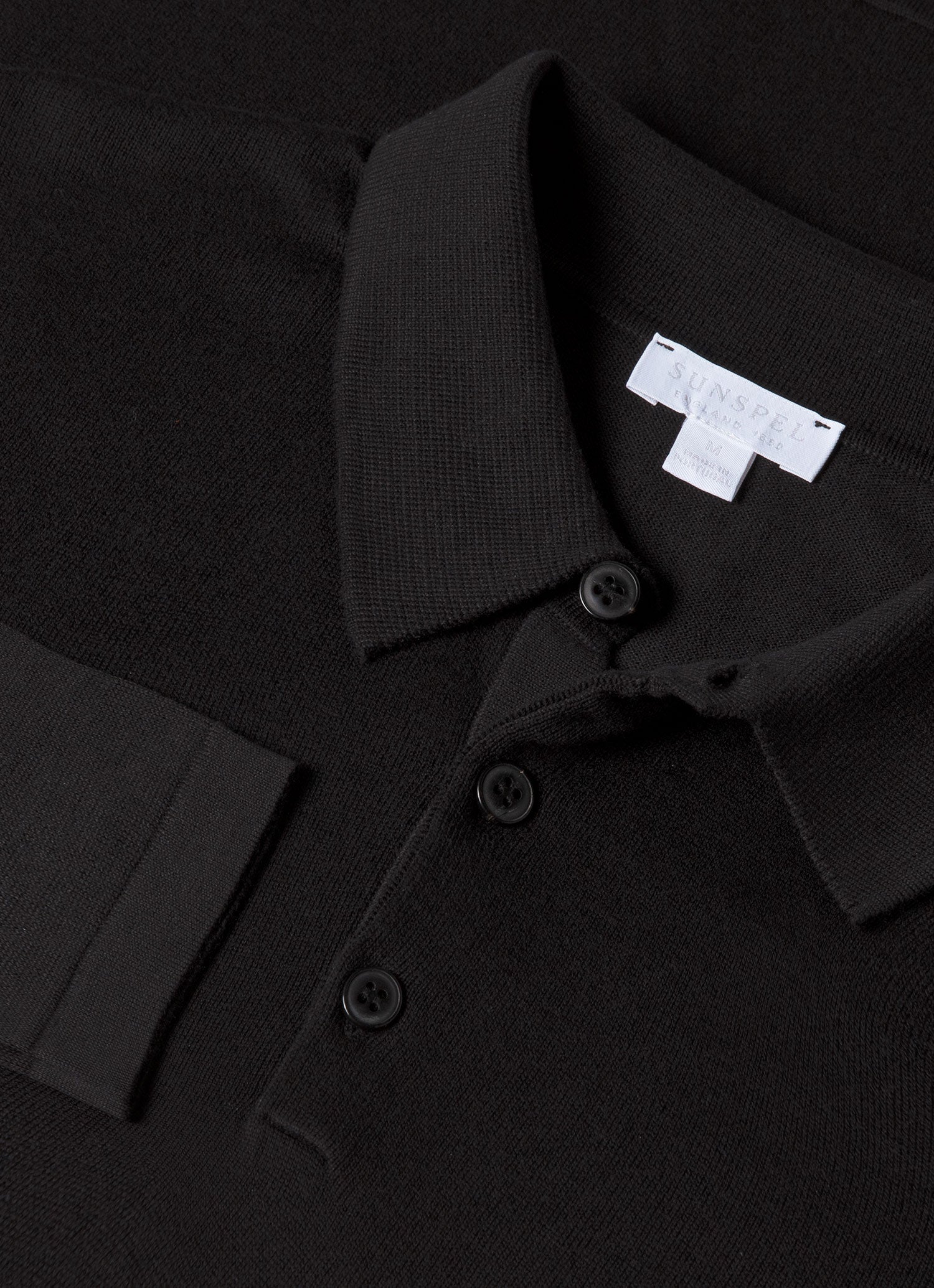 Men's Sea Island Cotton Long Sleeve Polo Shirt in Black