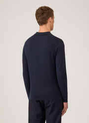 Men's Sea Island Cotton Long Sleeve Polo Shirt in Light Navy