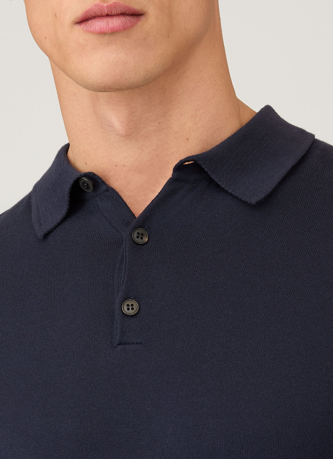 Men's Sea Island Cotton Long Sleeve Polo Shirt in Light Navy
