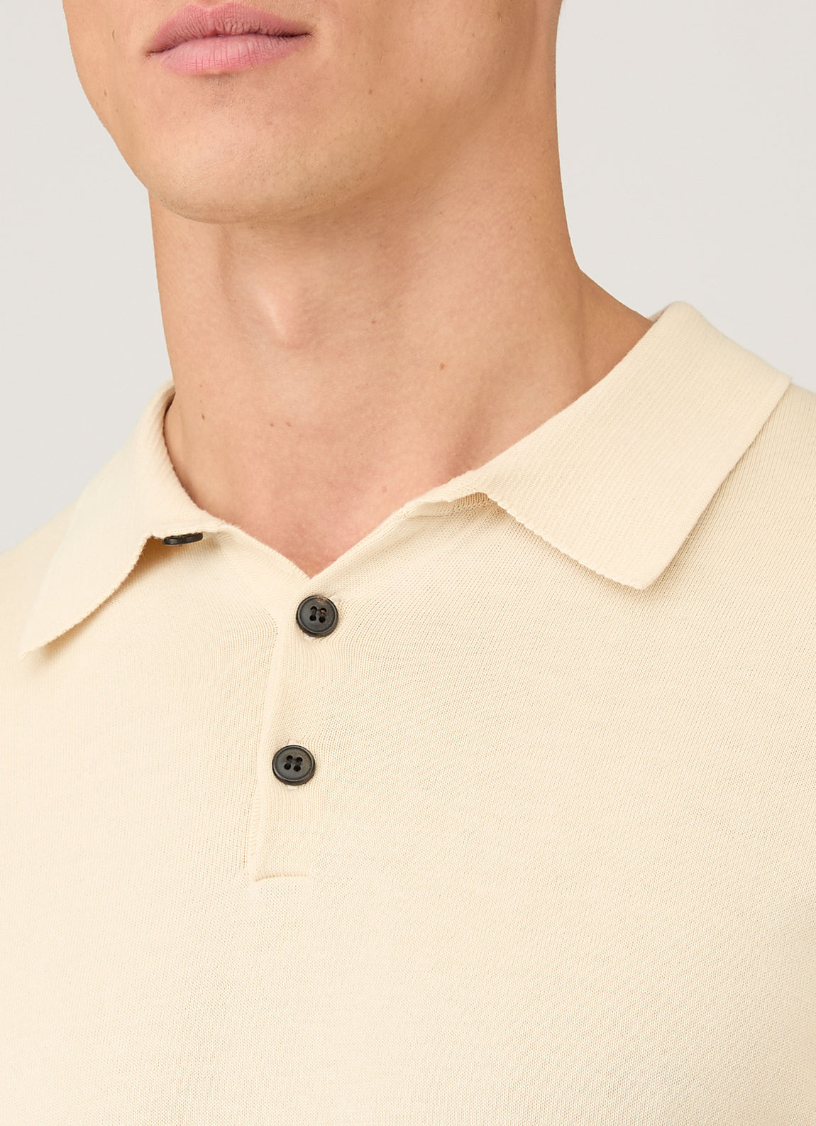 Men's Sea Island Cotton Long Sleeve Polo Shirt in Undyed