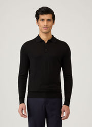 Men's Extra-Fine Merino Polo Shirt in Black