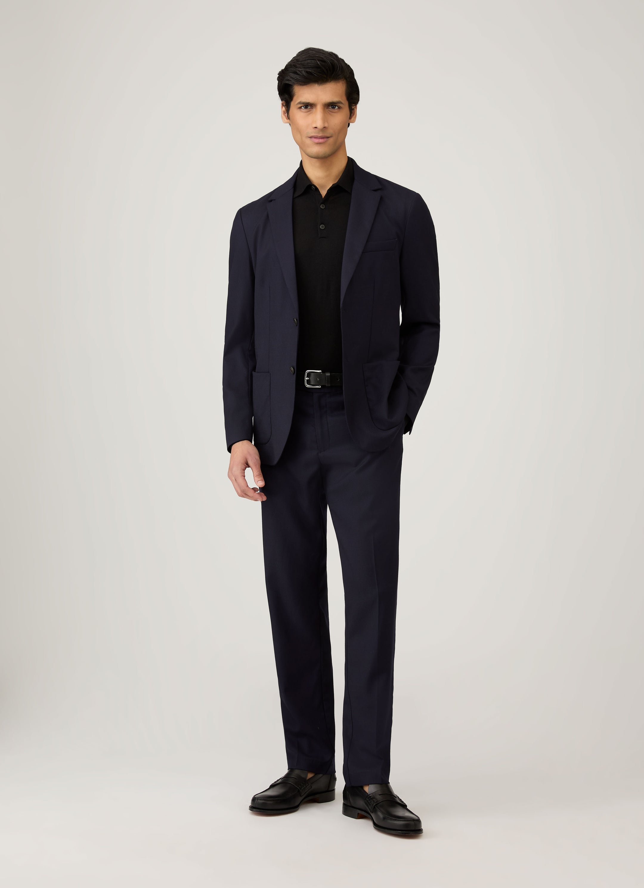 Men's Extra-Fine Merino Polo Shirt in Black