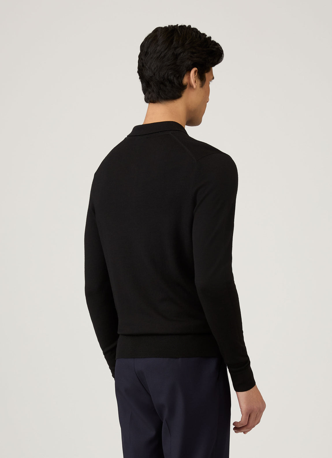 Men's Extra-Fine Merino Polo Shirt in Black