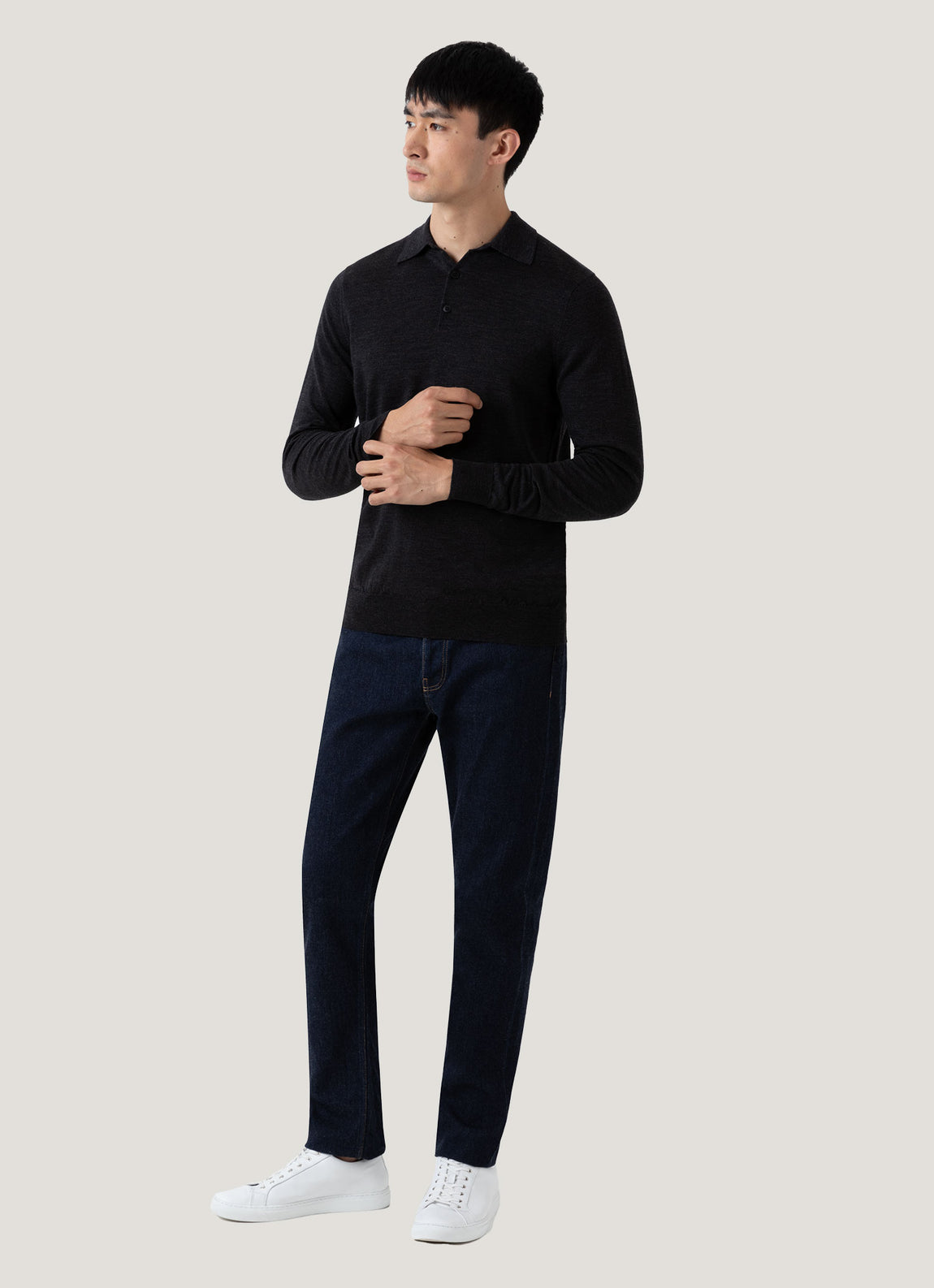 Men's Extra-Fine Merino Polo Shirt in Charcoal Melange