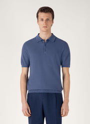 Men's Knit Polo Shirt in Soft Denim