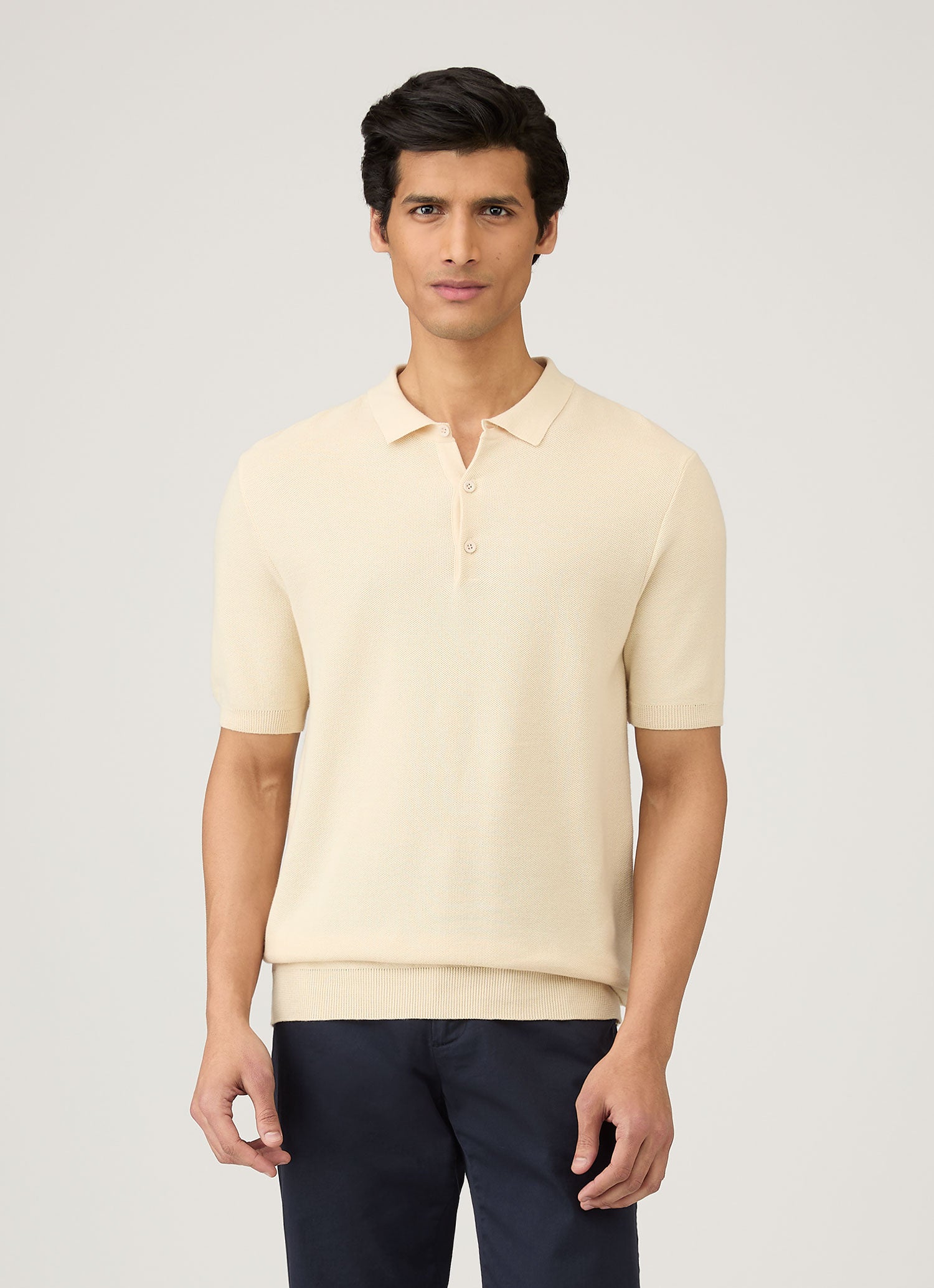 Men's Knit Polo Shirt in Ecru