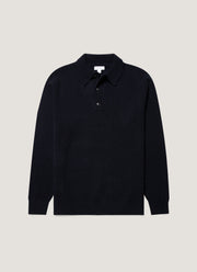 Men's Lambswool Polo Shirt in Dark Navy Mouline
