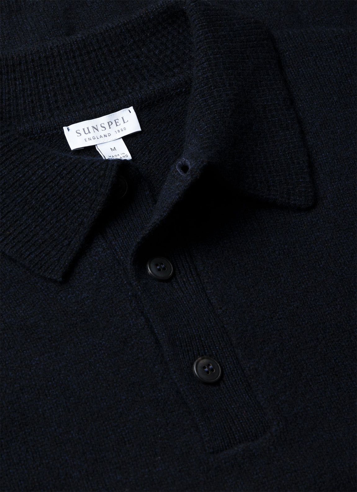 Men's Lambswool Polo Shirt in Dark Navy Mouline