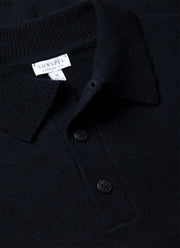 Men's Lambswool Polo Shirt in Dark Navy Mouline