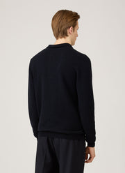 Men's Lambswool Polo Shirt in Dark Navy Mouline