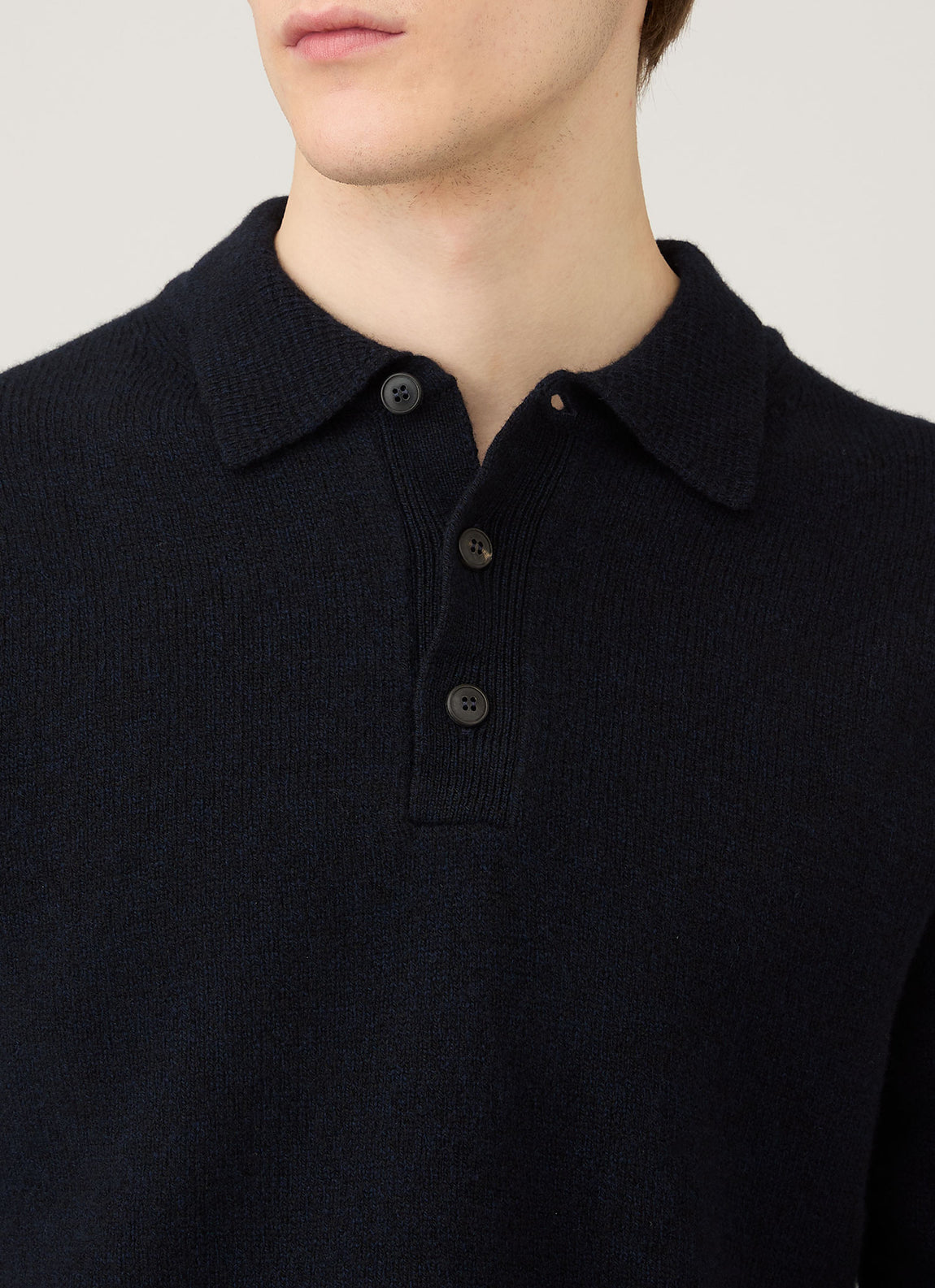 Men's Lambswool Polo Shirt in Dark Navy Mouline