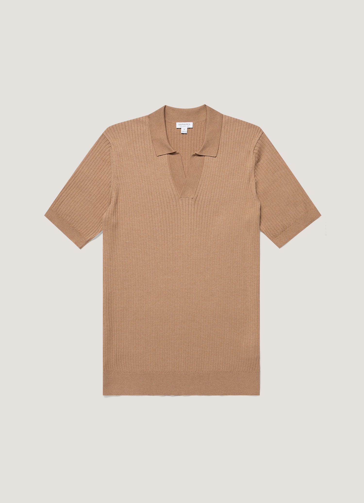 Men's Fine Rib Silk Cotton Polo Shirt in Dune