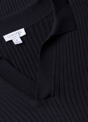 Men's Fine Rib Silk Cotton Polo Shirt in Navy