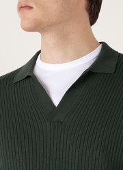 Men's Fine Rib Silk Cotton Polo Shirt in Dusk Green