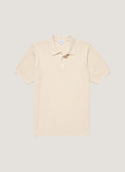 Men's Linear Mesh Knit Polo Shirt in Ecru