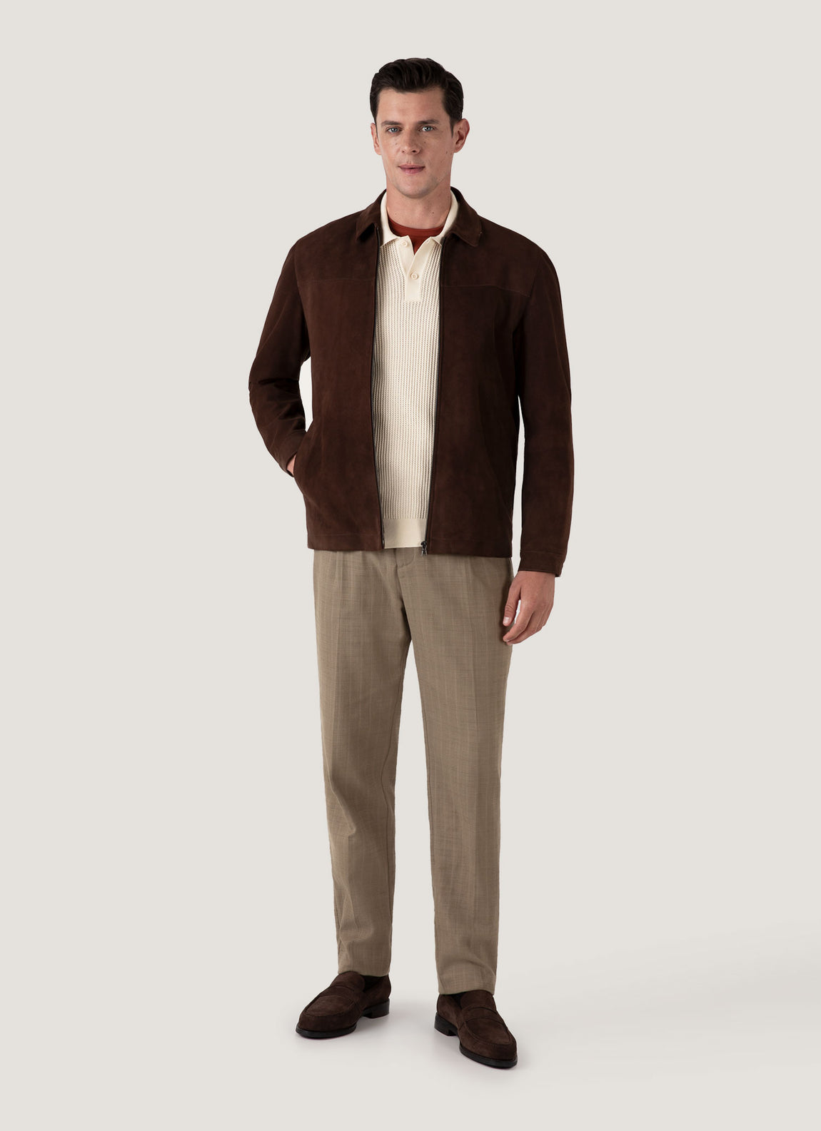 Men's Linear Mesh Knit Polo Shirt in Ecru