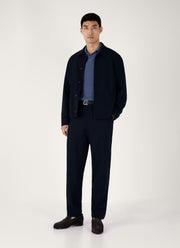 Men's Compact Mesh Knit Polo Shirt in Soft Denim