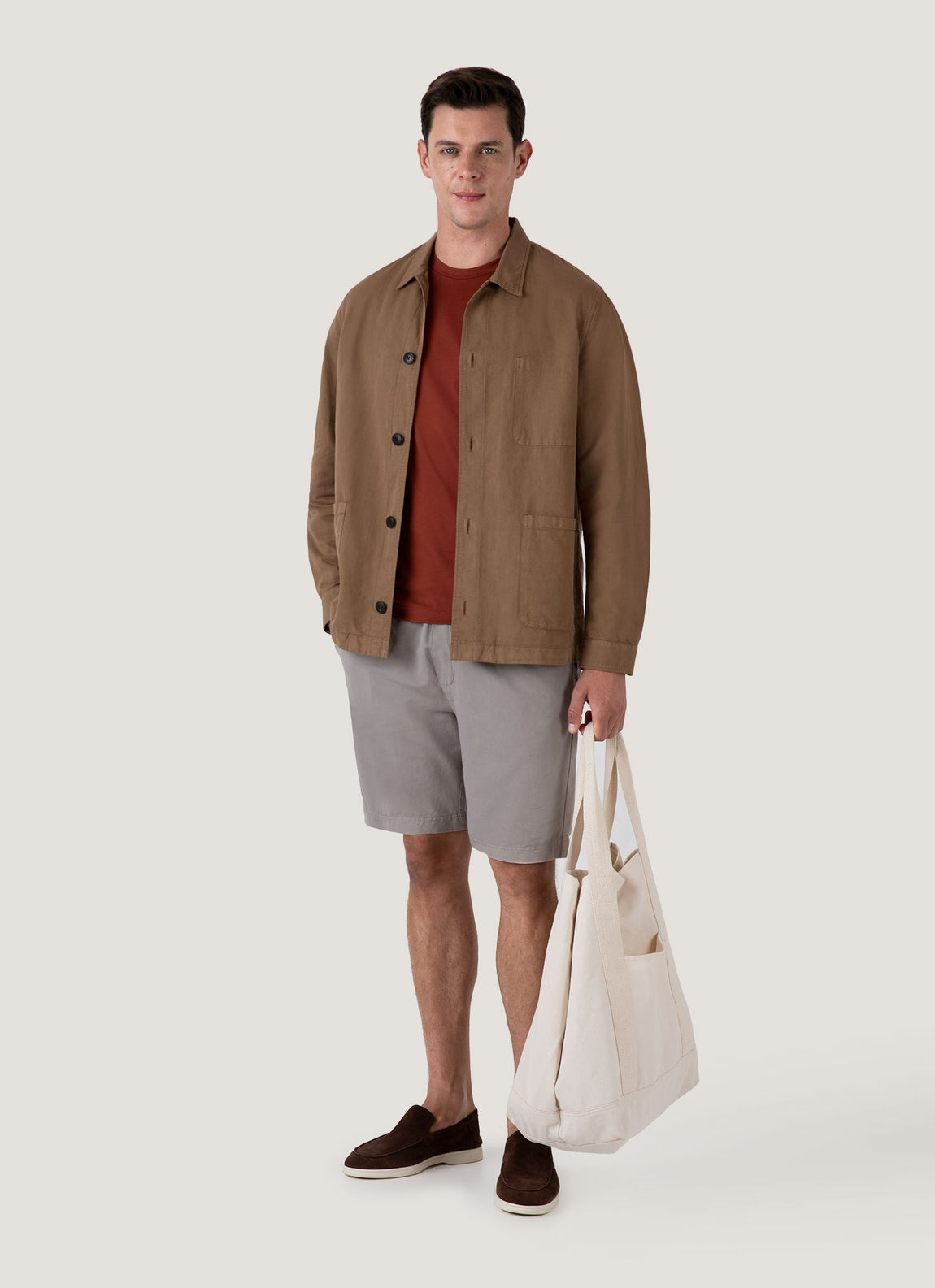 Men's Cotton Linen Drawstring Shorts in Pewter