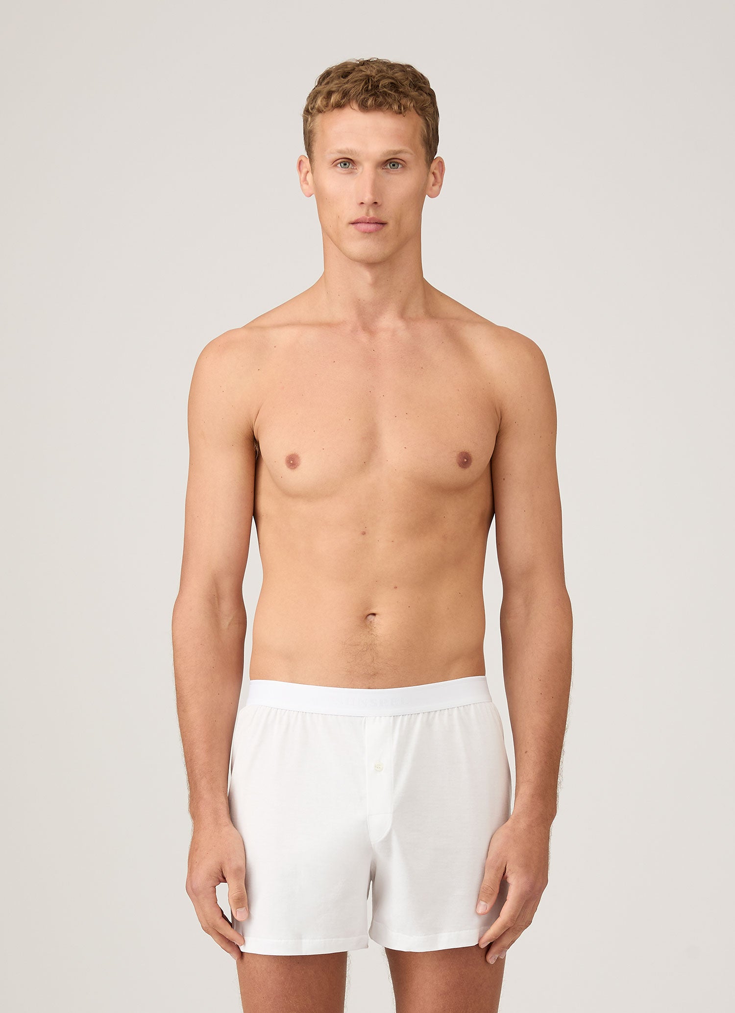 Men's Superfine Cotton One-Button Boxer Shorts in White