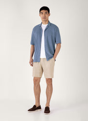 Men's Towelling Camp Collar Shirt in Vintage Blue