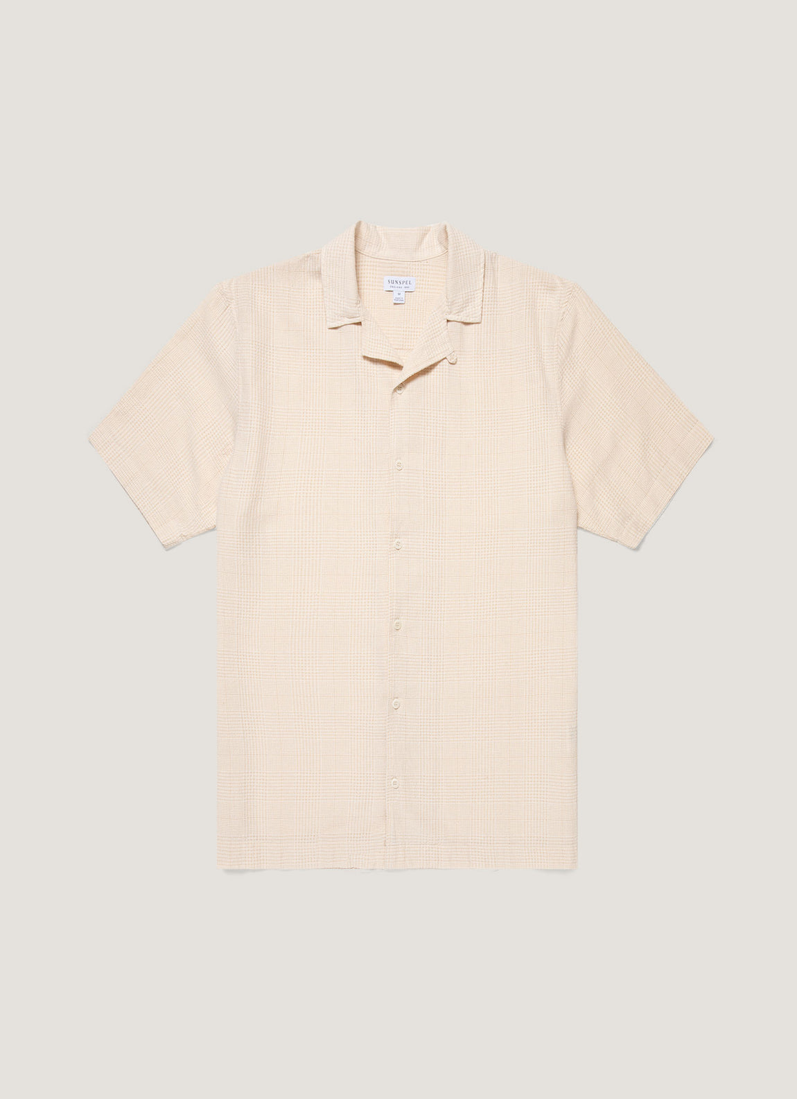 Men's Loose Weave Check Camp Collar Shirt in Ecru