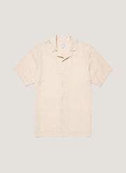 Men's Loose Weave Check Camp Collar Shirt in Ecru