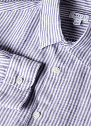 Men's Linen Shirt in Navy/White