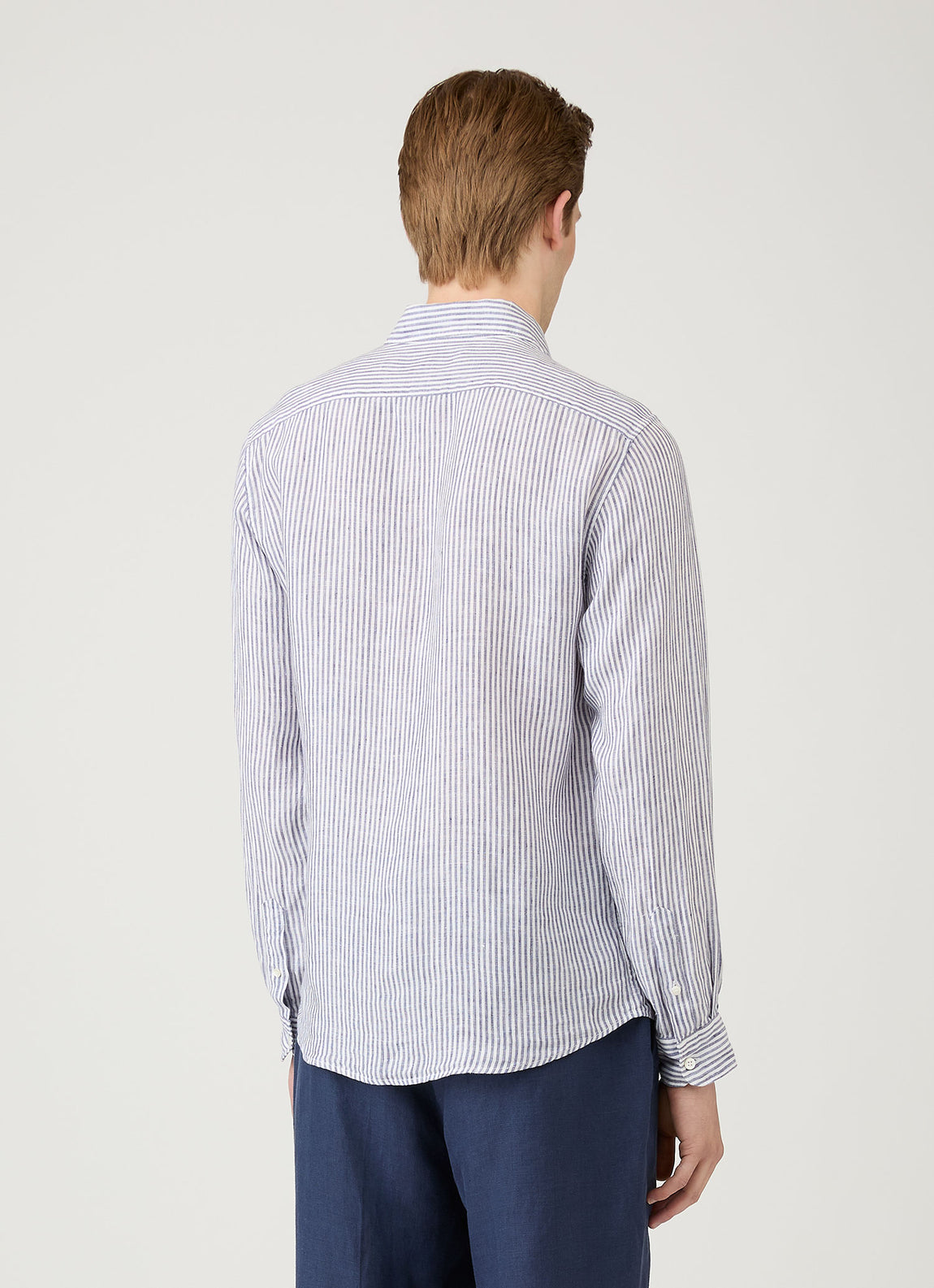 Men's Linen Shirt in Navy/White