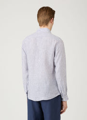 Men's Linen Shirt in Navy/White