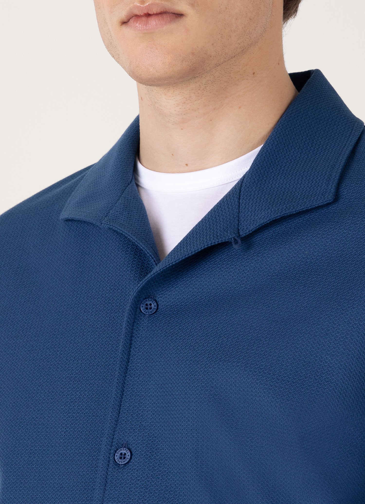 Men's Short Sleeve Textured Jersey Shirt in Soft Denim