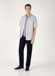 Men's Short Sleeve Vintage Stripe Shirt in Soft Denim/Ecru