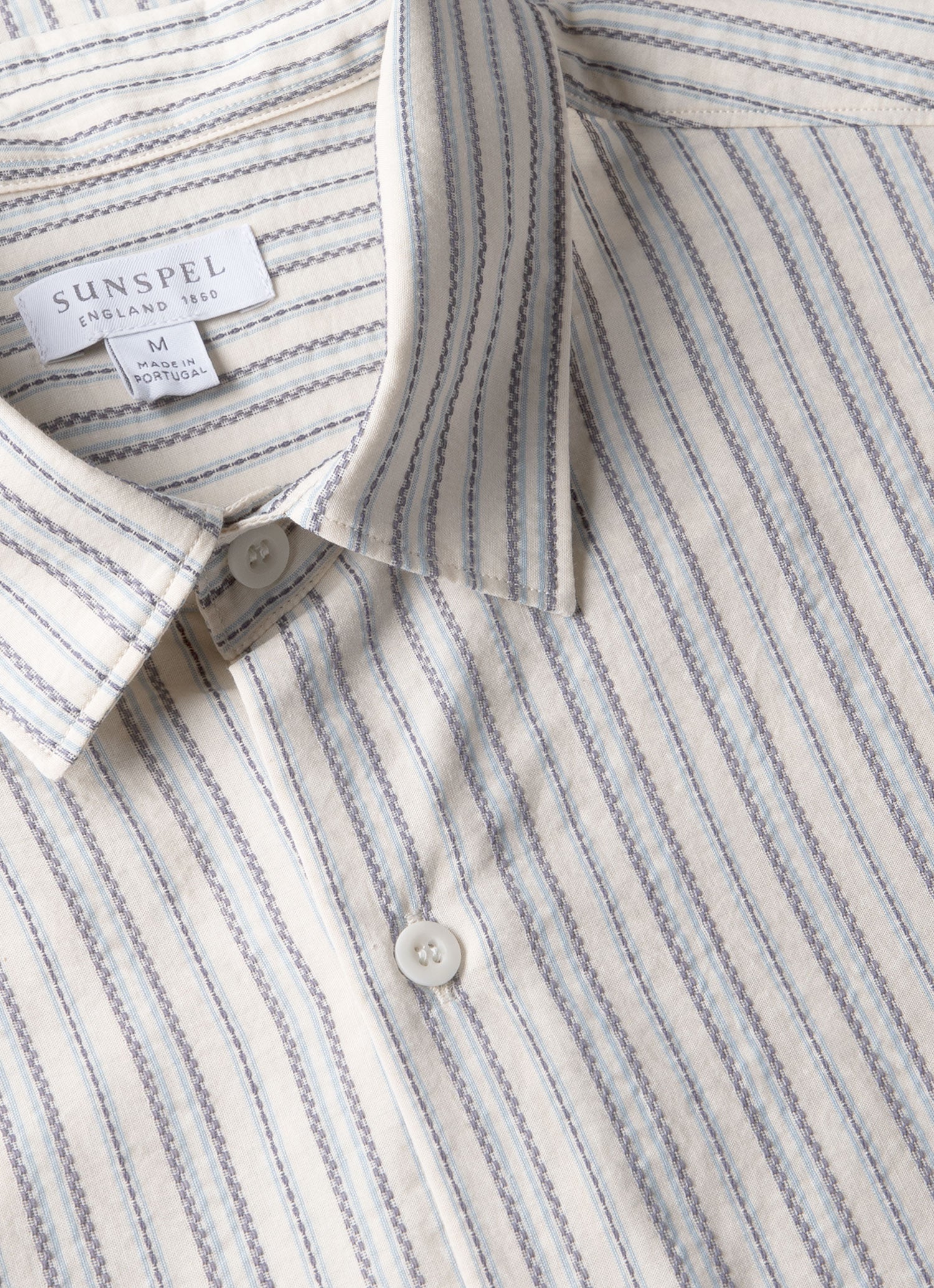 Men's Short Sleeve Vintage Stripe Shirt in Soft Denim/Ecru