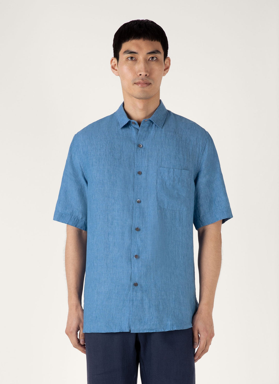 Men's Short Sleeve Linen Shirt in Cool Blue