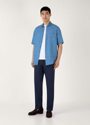 Men's Short Sleeve Linen Shirt in Cool Blue