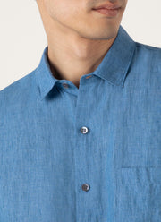 Men's Short Sleeve Linen Shirt in Cool Blue