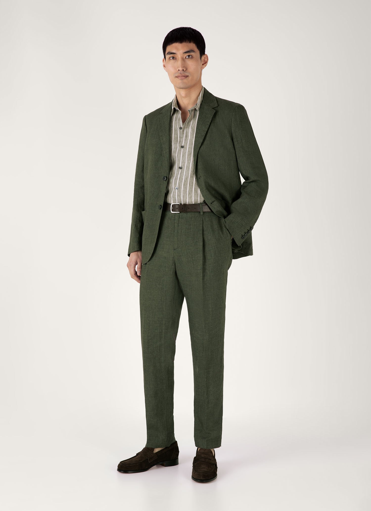 Men's Short Sleeve Linen Shirt in Dusk Green/Ecru