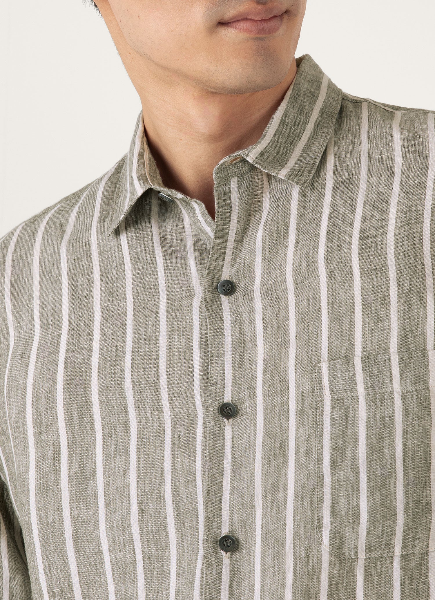 Men's Short Sleeve Linen Shirt in Dusk Green/Ecru